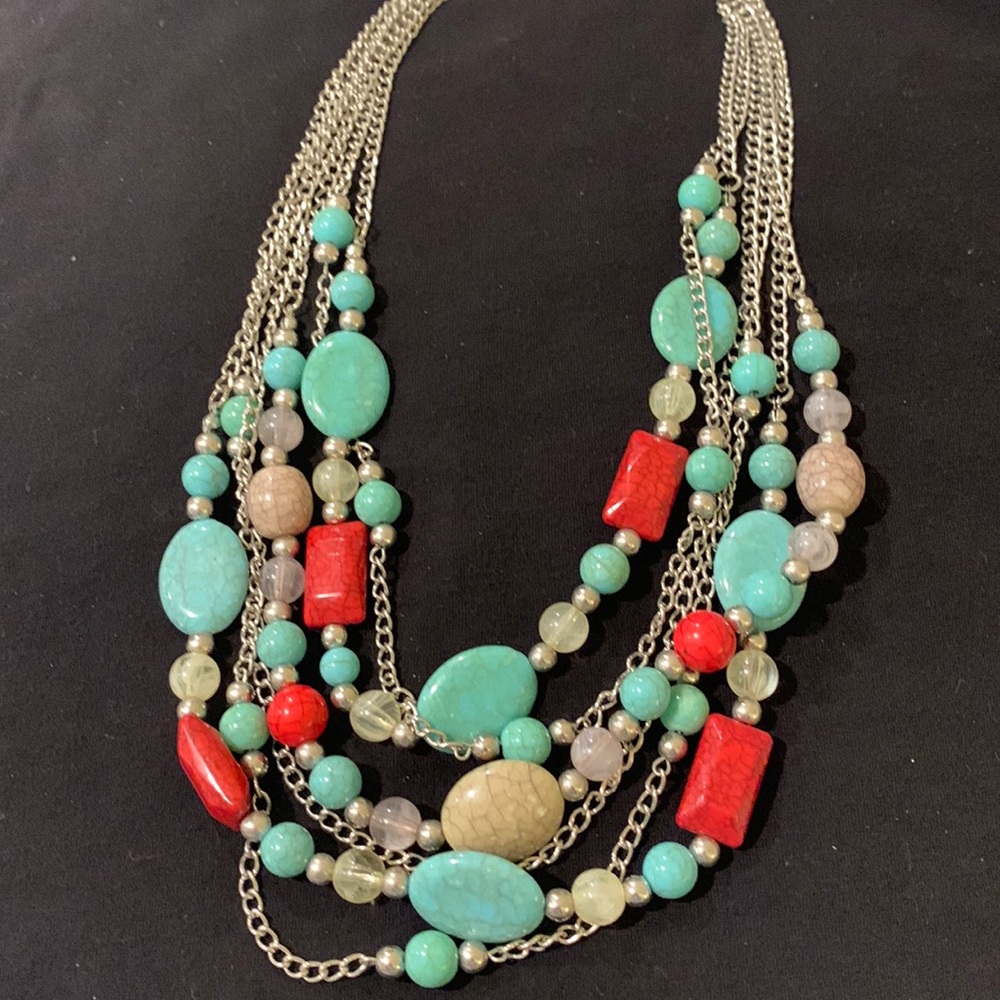 Multilayer‎ beautiful necklace!!!Silver tone with beads and faux stone